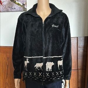 Vail Black Fleece Jacket with Animal Design
